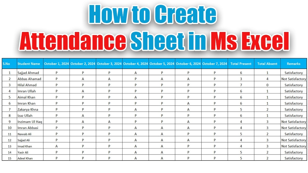 how-to-create-attendance-sheet-in-ms-excel-2016-youtube