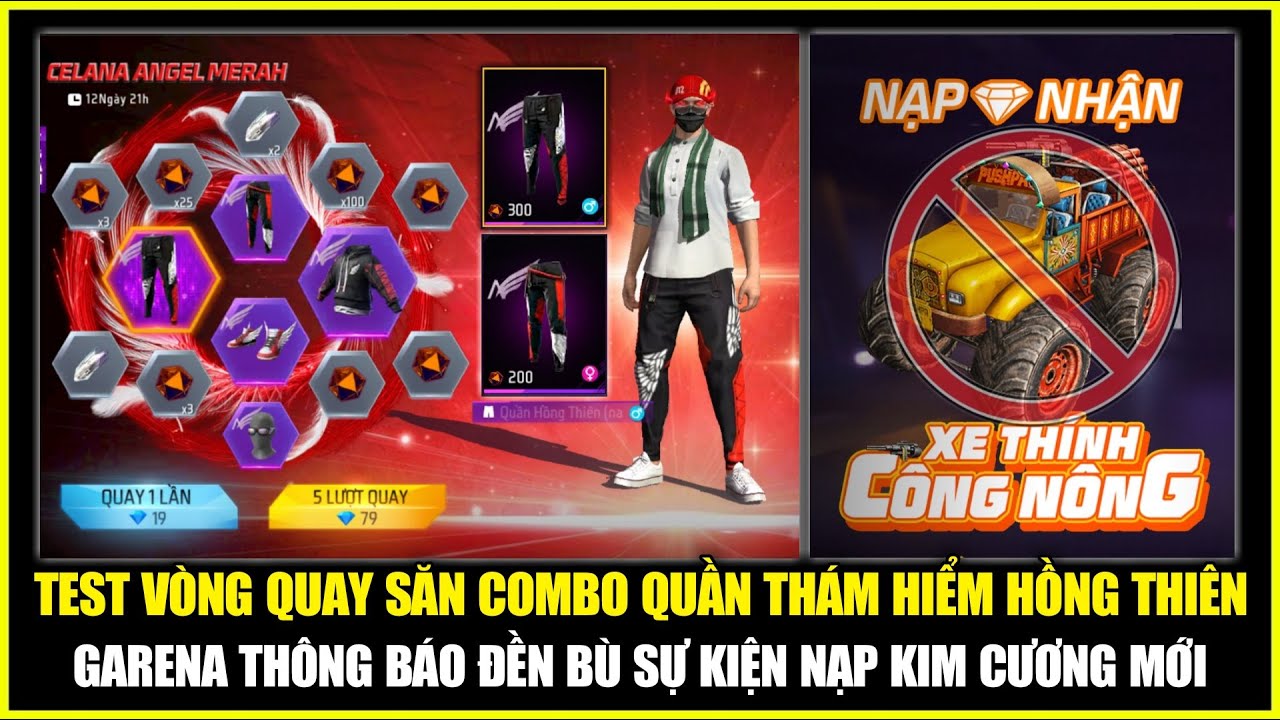 tarek thabet Test Vòng Quay Săn Combo Quần Thám Hiểm Đỏ, Garena Sẽ Đền Bù Sự Kiện Nạp KC Nhận Skin Xe | Free Fire