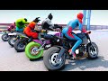 RACING MOTORCYCLE SpiderMan Challenge With Superheroes Batman Hulk Goku Iron Man - GTA V Mods