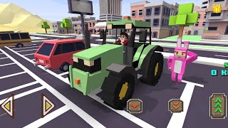 The weird bunny guy is making a cringe dance in the parking lot - Blocky Farming & Racing Simulator screenshot 4