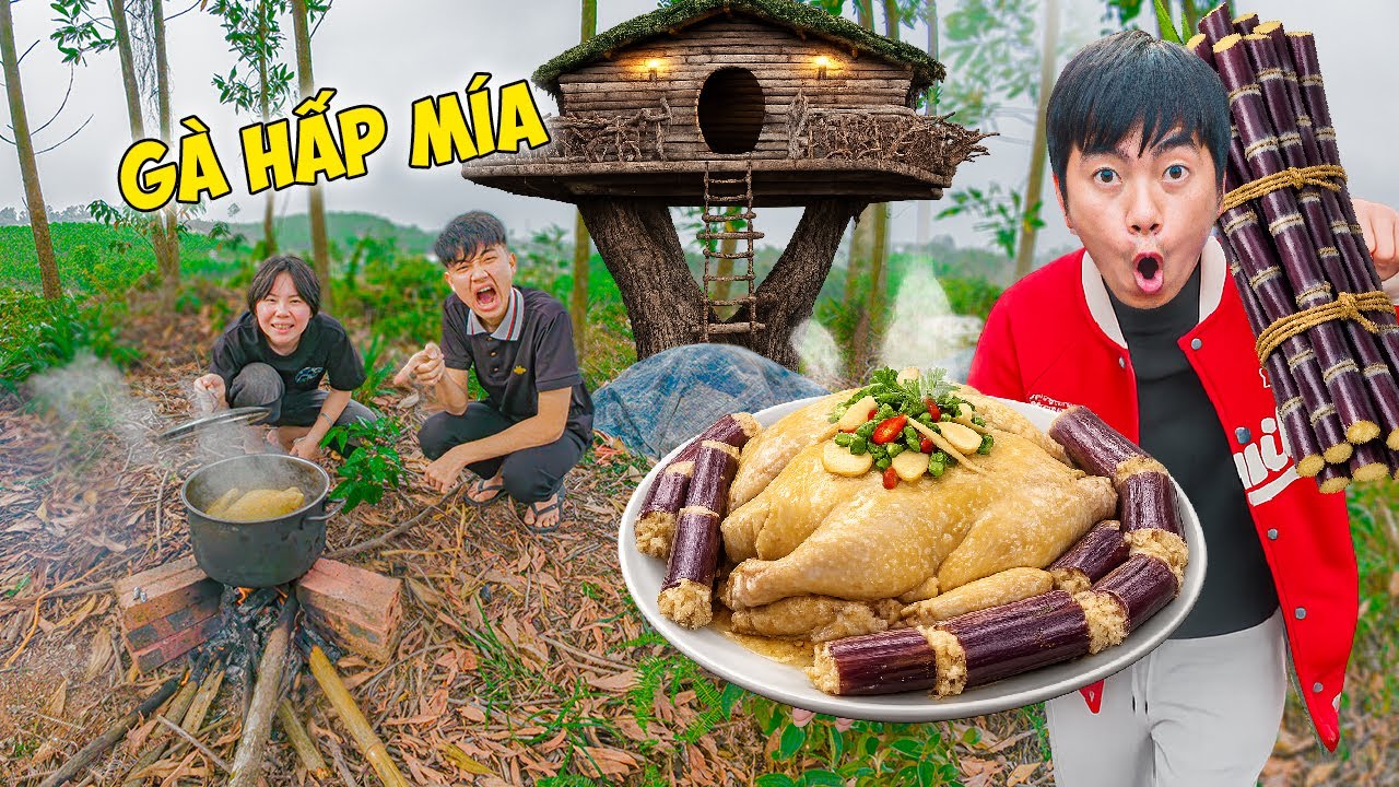 Thái Chuối Thử Thách Cắm Trại Trong Rừng Mưa Rét Làm Món Gà Hấp Mía Siêu Thơm Ngon