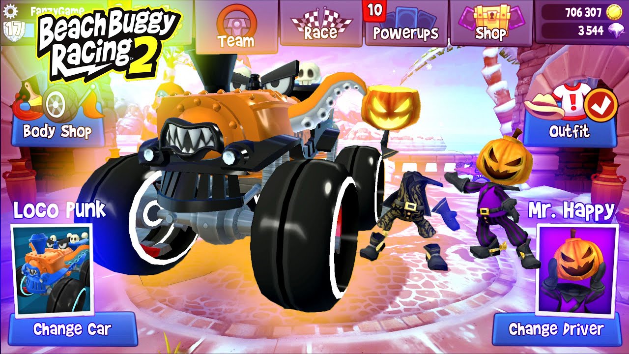 Loco Punk New Paint New Wheels + Mr. Happy New Outfit and Old Outfit - Beach Buggy Racing 2