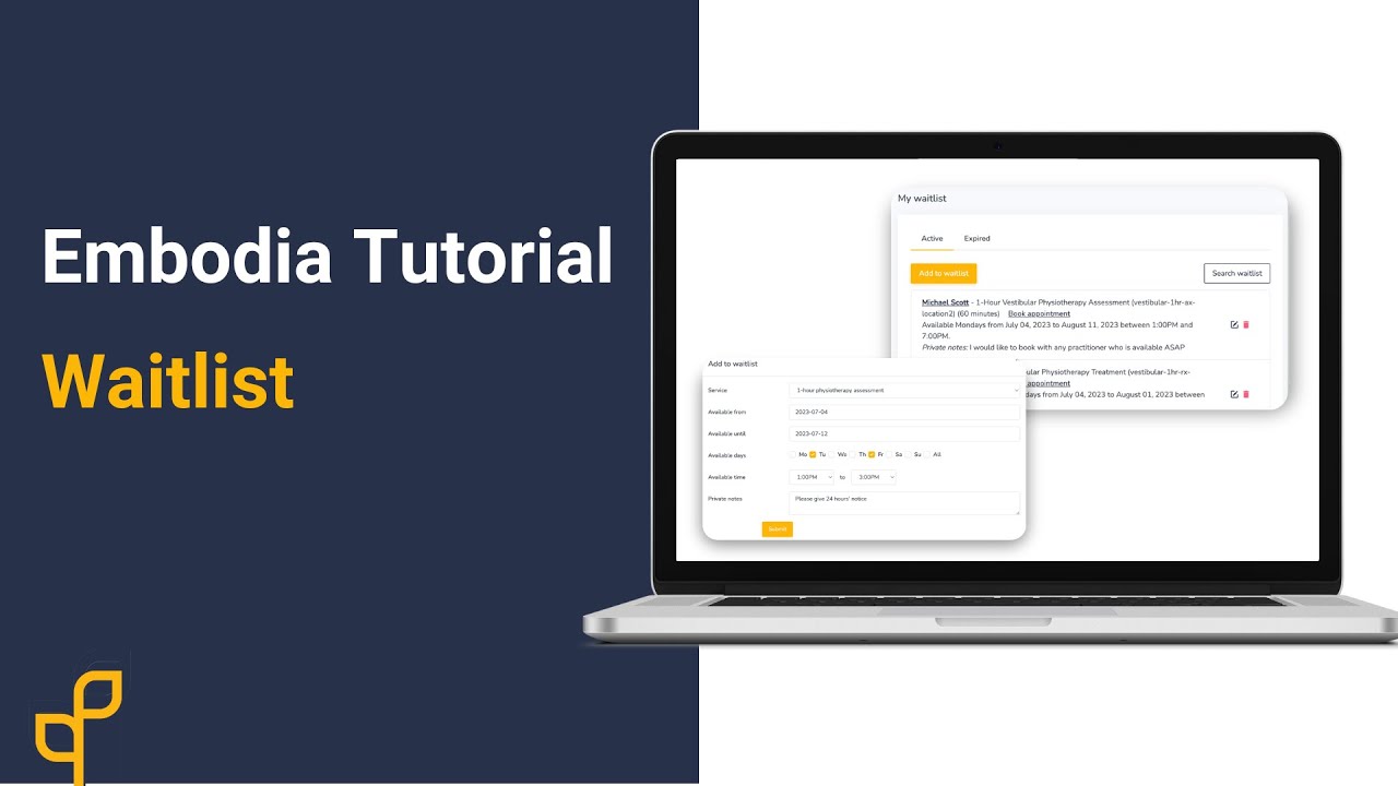 Tutorial | Using the Clinic Waitlist Feature on Embodia (Clinic ...
