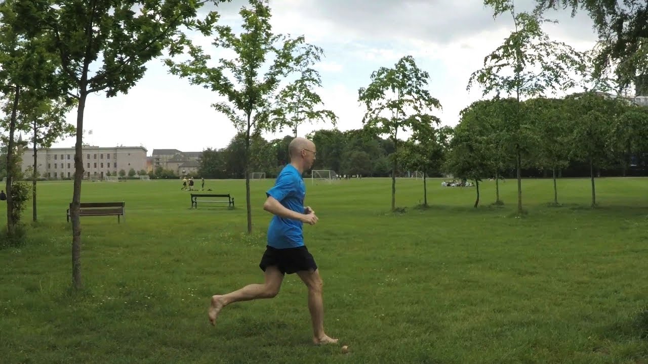 Barefoot running in the local park