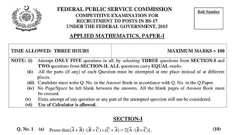 CSS PAST PAPERS - 2015 - APPLIED MATHEMATICS - PAPER 1 - OPTIONALLY SUBJECT  (GROUP 2)