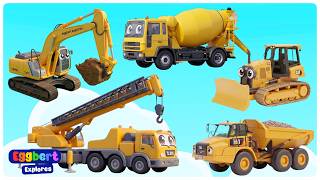 Excavator, Dump Truck Bulldozer At Work Construction Vehicles For Kids