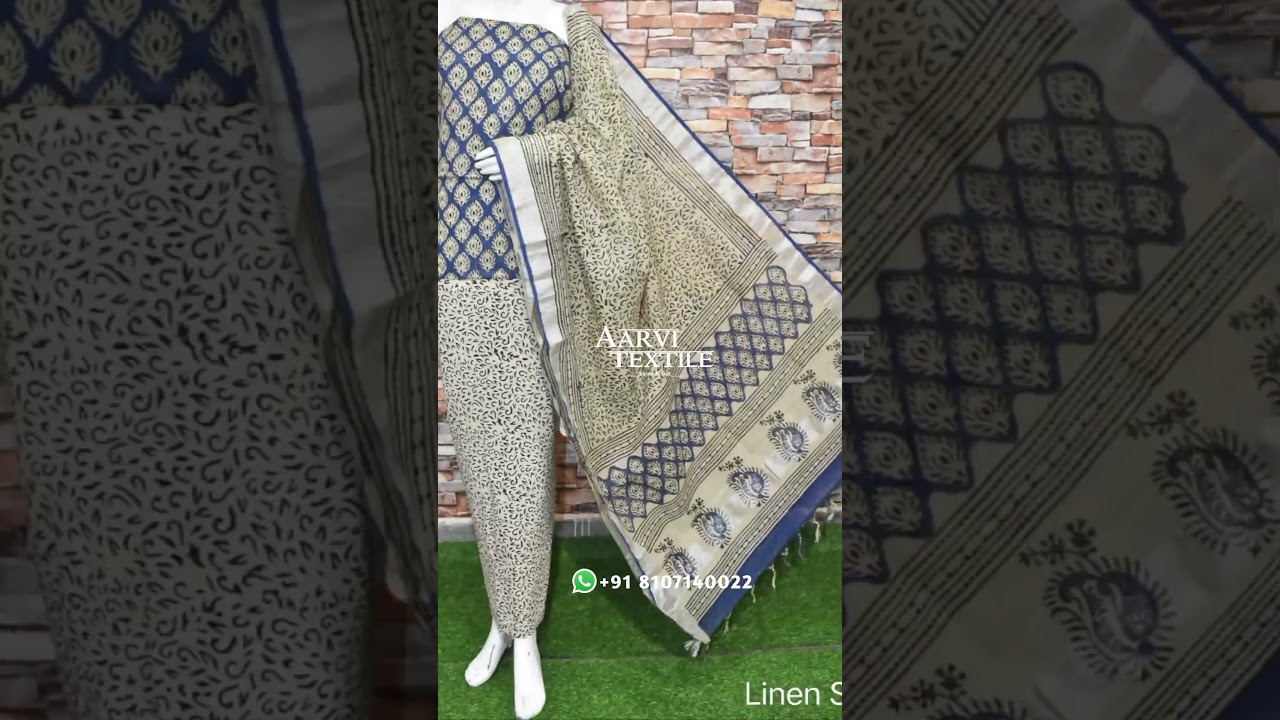Hand Block Printed Cotton Linen Dress Material's || Women Salwar Suit Dress Material's