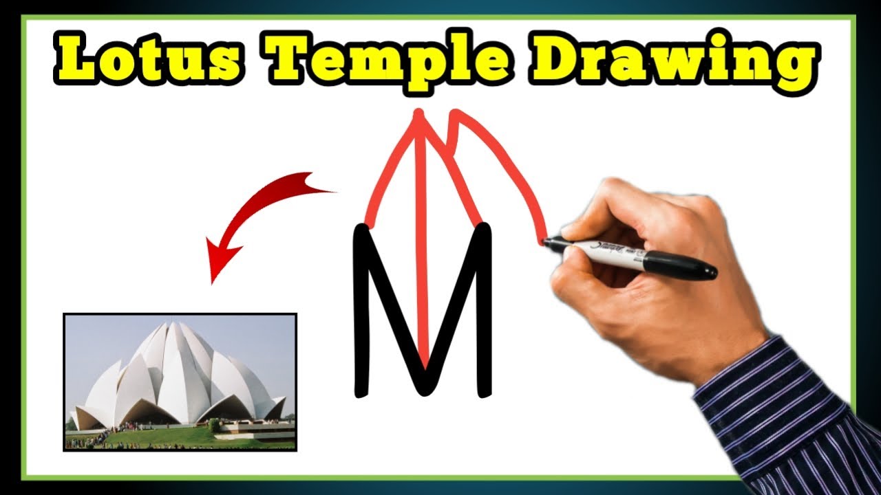 Drawing Lotus🇮🇳Temple from M | लोटस टेम्पल का चित्र बनाना सिखे आसानीसे | Easy Lotus Temple Drawing