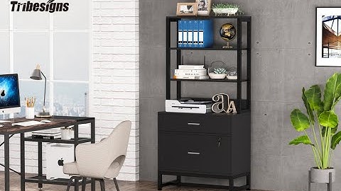 Tribesigns 2 Drawer Vertical File Cabinet with Lock & Bookshelf C0574