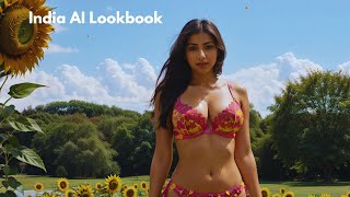 [4K] AI ART indian Lookbook Model Al Art video - Playing with Sunflower