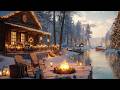Relaxing Winter Lake | Soft Piano Music & Cozy Cabin Ambience with Fireplace Sounds