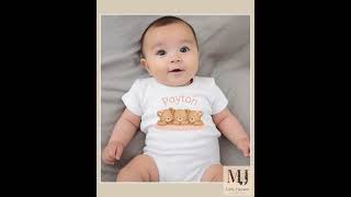 Personalized Teddy Bear Baby Bodysuit Custom Name Outfit for Girls Three Bear Design on Pink Pill...