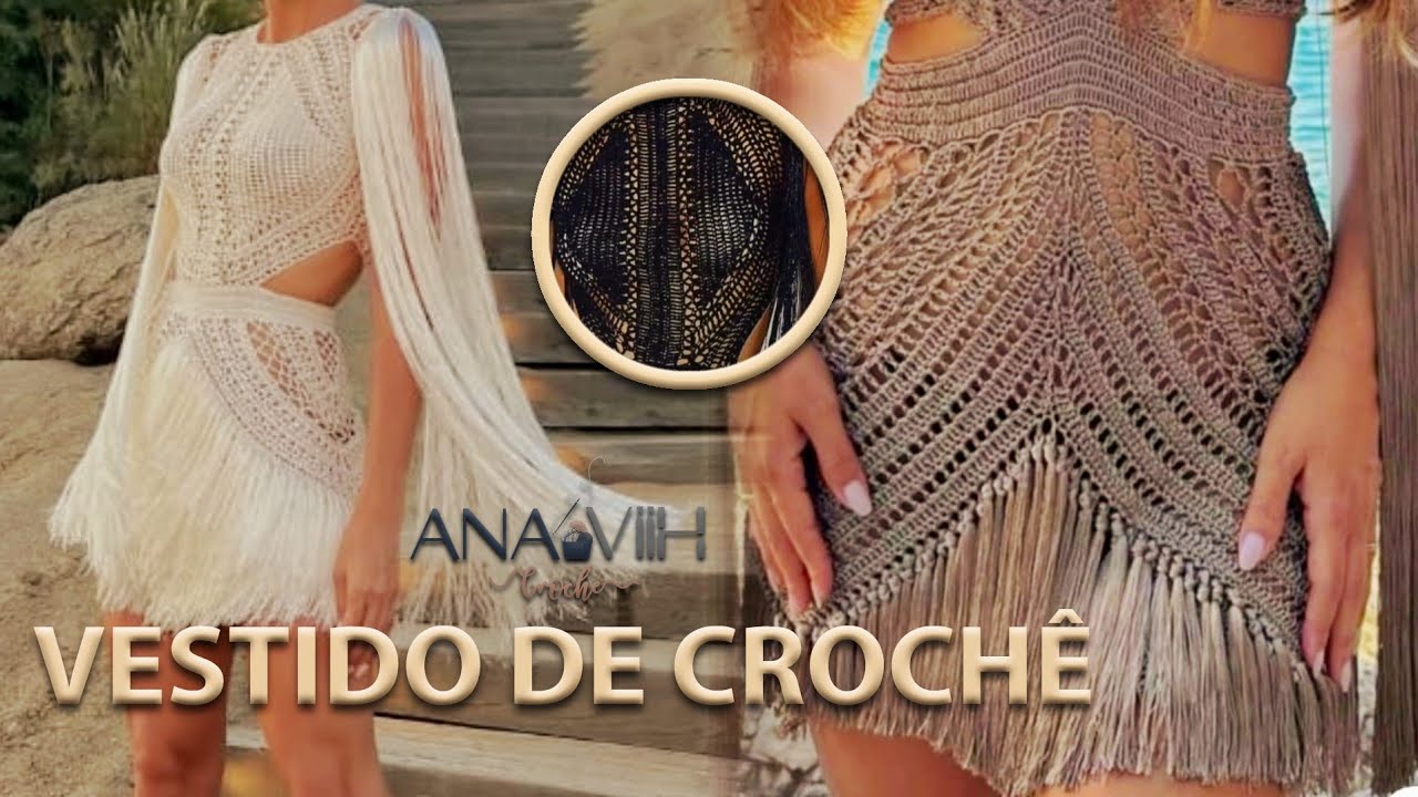 Vestido de crochê com franja  parte 2
