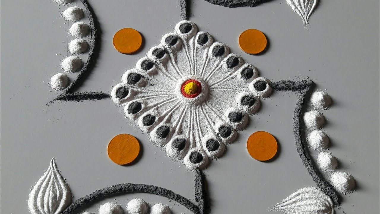 Navratri Day3 White Colour Swastik Rangoli White Colour MugguluGrey Colour KolamSwastik Muggu