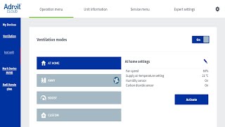 Airflow Adroit Cloud MVHR Control Interface