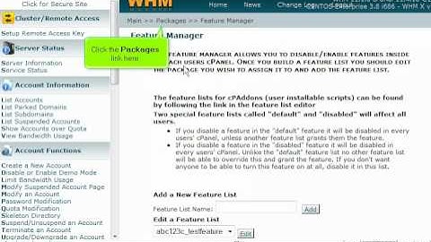Using the Feature Manager in WHM by VodaHost web hosting