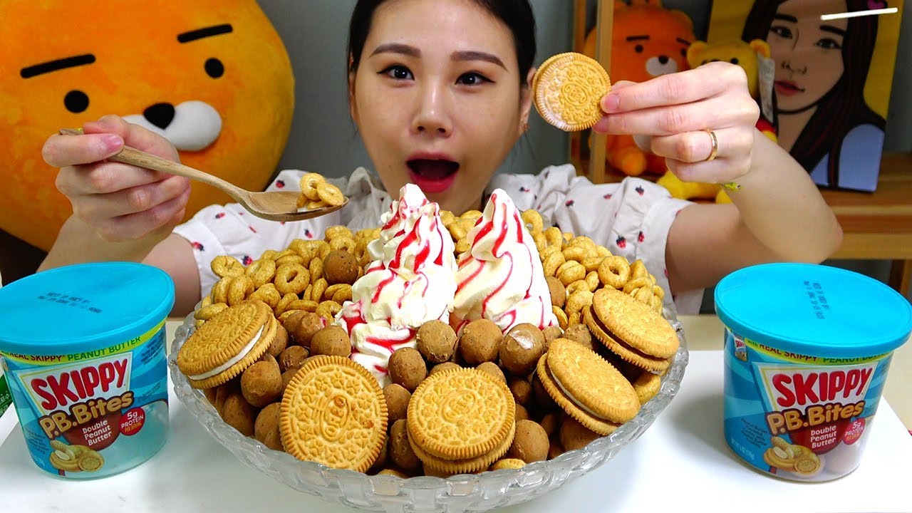 과자탕 땅콩버전 피넛버터바이트 피넛버터오즈 골든오레오 더블비얀코 먹방 Mukbang