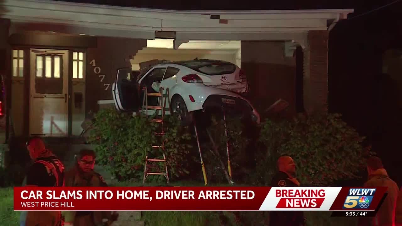 Driver arrested after car slams into West Price Hill home - YouTube