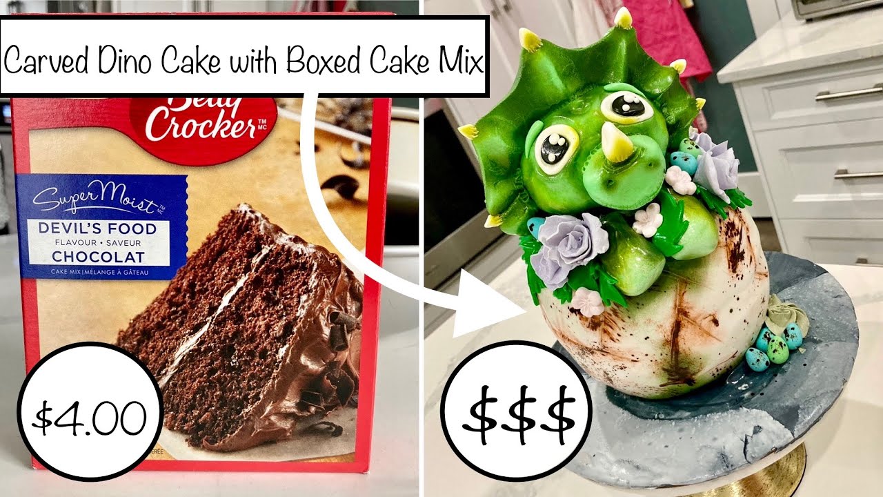How to Make a Carved Dinosaur Cake Out of Boxed Cake Mix | Make a Professional Looking Cake at Home