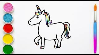 unicorn finallHow to Draw and Paint a Unicorn 🦄 | Rainbow Glitter Coloring Page for Kids