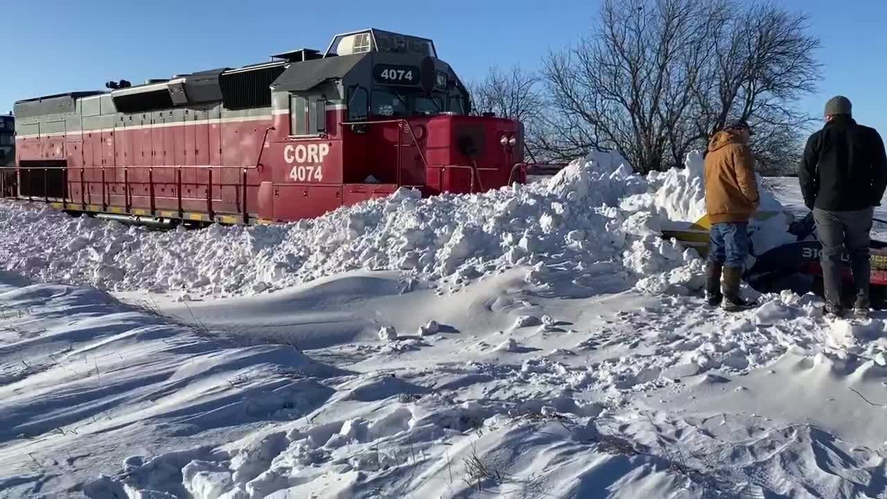 Train stuck the snow Scottsville, Kan.