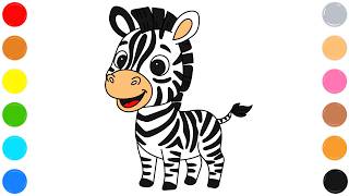 Zebra Coloring Page for Kids Cute Wild Animal Drawing Art
