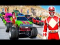 POWER RANGERS TEAM With Monster Truck CARS SUPERHEROES JUMP Challenge On RAMPS #131