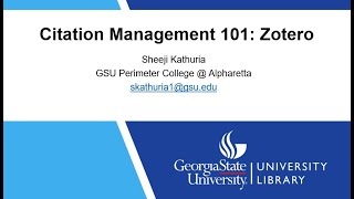 Citation Management 101 Zotero Workshop