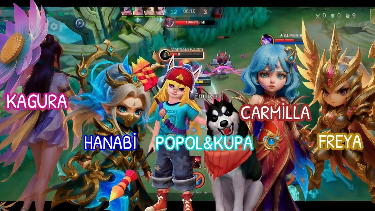 EKİP YİNE YIKTI GEÇTİ :) MOBİLE LEGENDS CARMİLLA-FREYA-HANABİ-KAGURA-POPOL