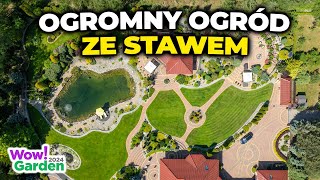 Ogromny zimozielony ogród ze stawem. Jak zadbać o ogród