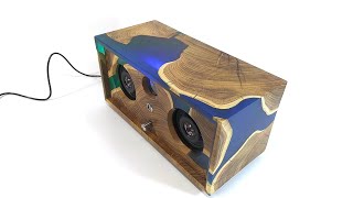 Handmade Wooden Bluetooth Speaker from natural wood with epoxy resin. Speaker can be a perfect gift.
