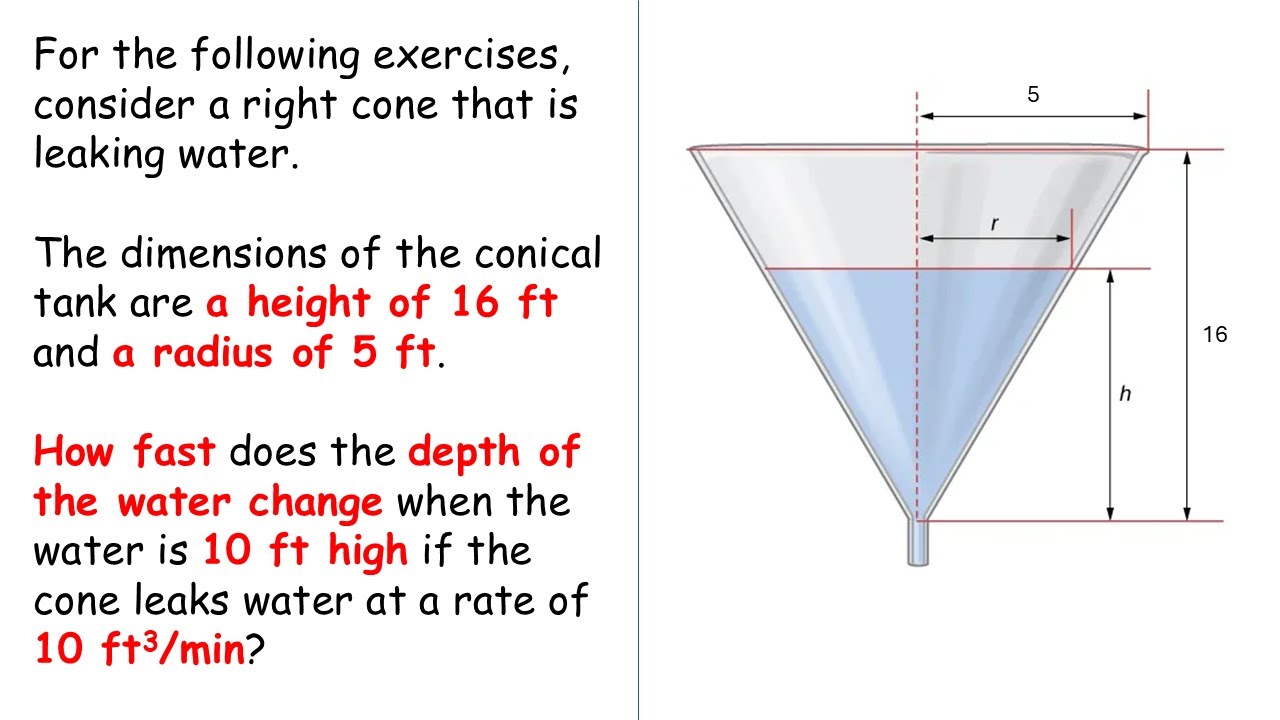 OpenStax Calculus Exercise 4.1 Problem 25 | Related Rate | A conical ...