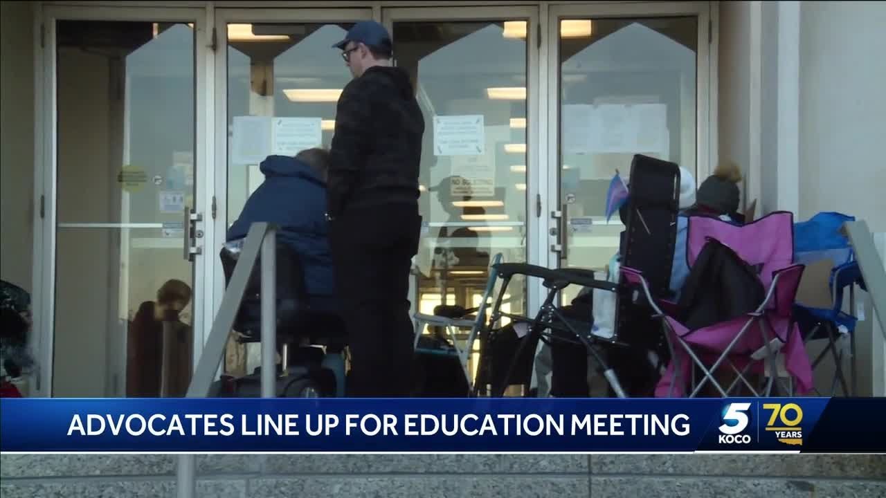 Advocates line up for Oklahoma State Board of Education meeting - YouTube