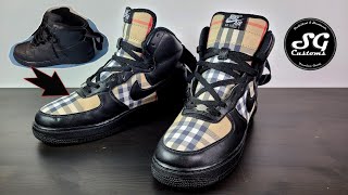 Custom Nike Air Force 1 High made with authentic Burberry fabric