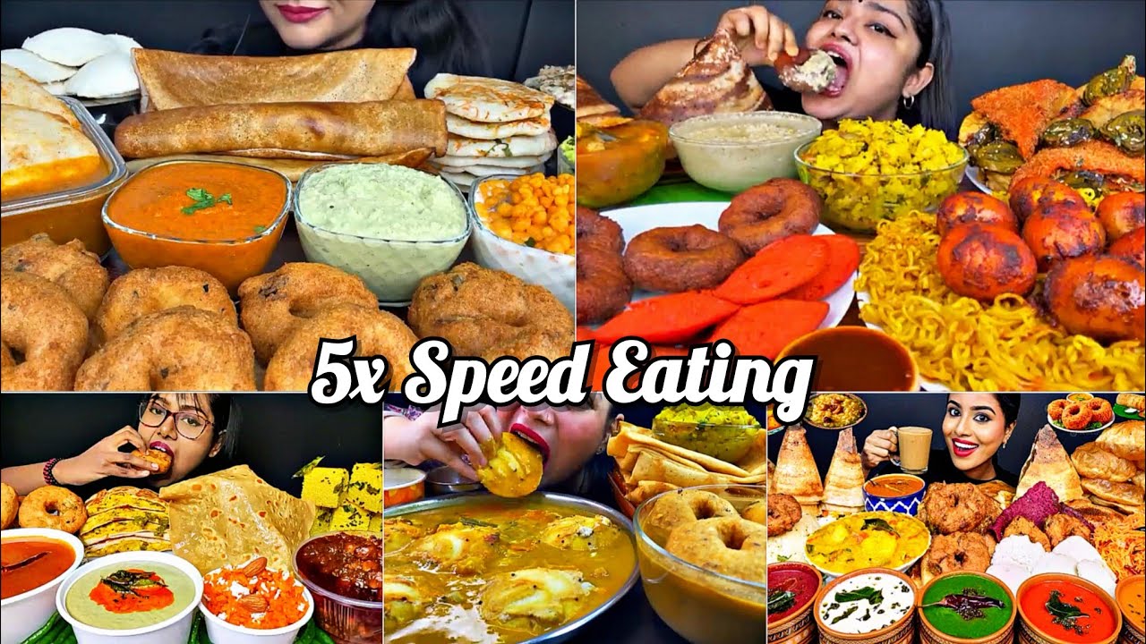 ASMR:Eating South Indian Masala Dosa, Idly, Vada, Sambar, Coconut Chutney Indian food Mukbang