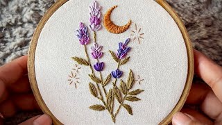 Moon and Lavender embroidery tutorial || Embroidery for Beginners || Let’s Explore
