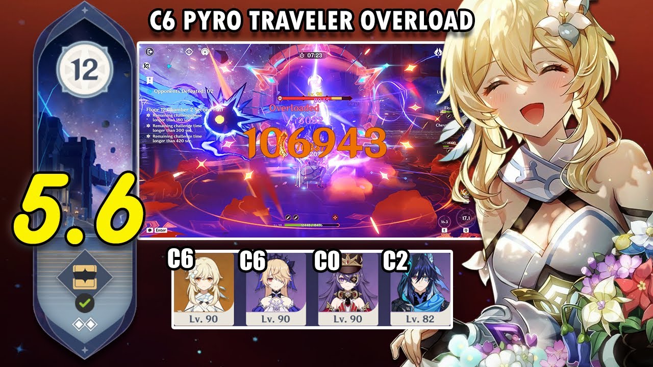 C6 Pyro Traveler Overload - Lumine Fischl Chevreuse Ororon | Spiral ...