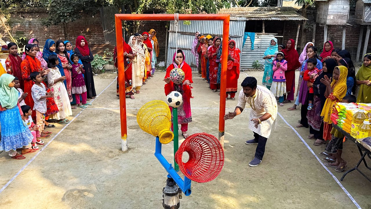 ঘুর্ণয়মান ২ পলোতে টার্গেট করে ঝুলন্ত বল দিয়ে আরেক বল  পলোতে ফেললেই রয়েছে নানান রকমের পুরস্কার !