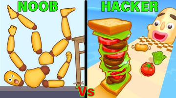 NOOB vs HACKER - RAGDOLL BREAK vs SANDWICH RUNNER - All Levels Satisfying ASMR iOS Android Gameplay
