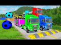Double Flatbed Trailer Truck vs speed bumps|Busses vs speed bumps|Beamng Drive|0231