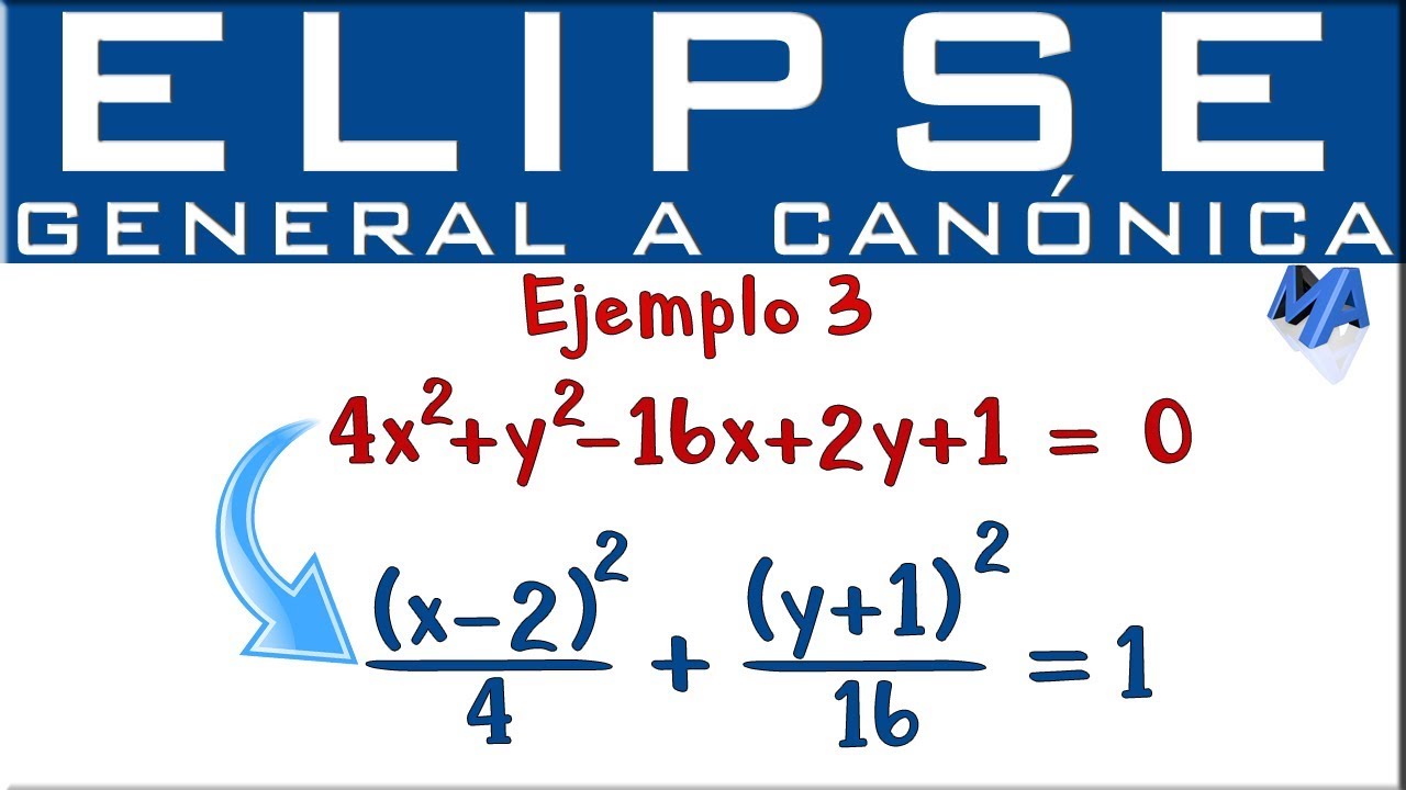 Elipse | Pasar de la ecuación general a la canónica - ordinaria | Ejemplo 3