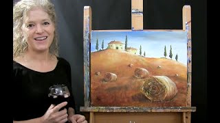 Learn to Paint TUSCAN HAYFIELD with Acrylics | Paint and Sip at Home | Step by Step Tutorial