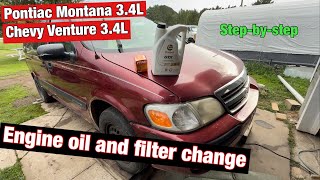 Chevy Venture 3.4L motor oil and filter change. Pontiac Montana 3.4L motor oil and filter change.