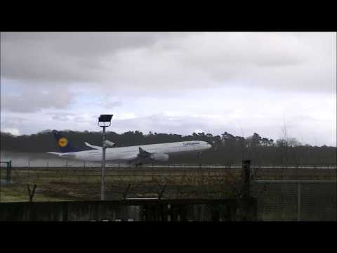 WINDSHEAR TAKEOFF: Lufthansa A340-600 @Frankfurt Airport