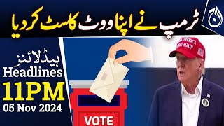 Trump cast the vote in Florida | 11PM Headlines - Aaj News