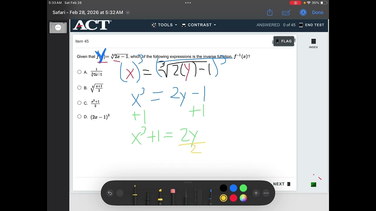 ACT Math Practice Test 2.45 (Inverses)