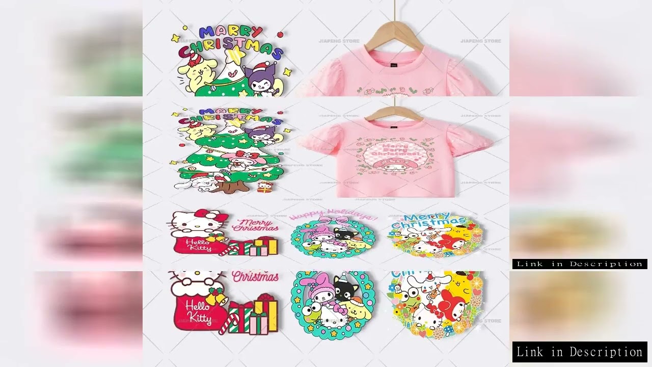 Sanrio Christmas Printed Cute Melody Iron on Heat Transfer Vinyl Stickers For Girls Clothes Hello Ki
