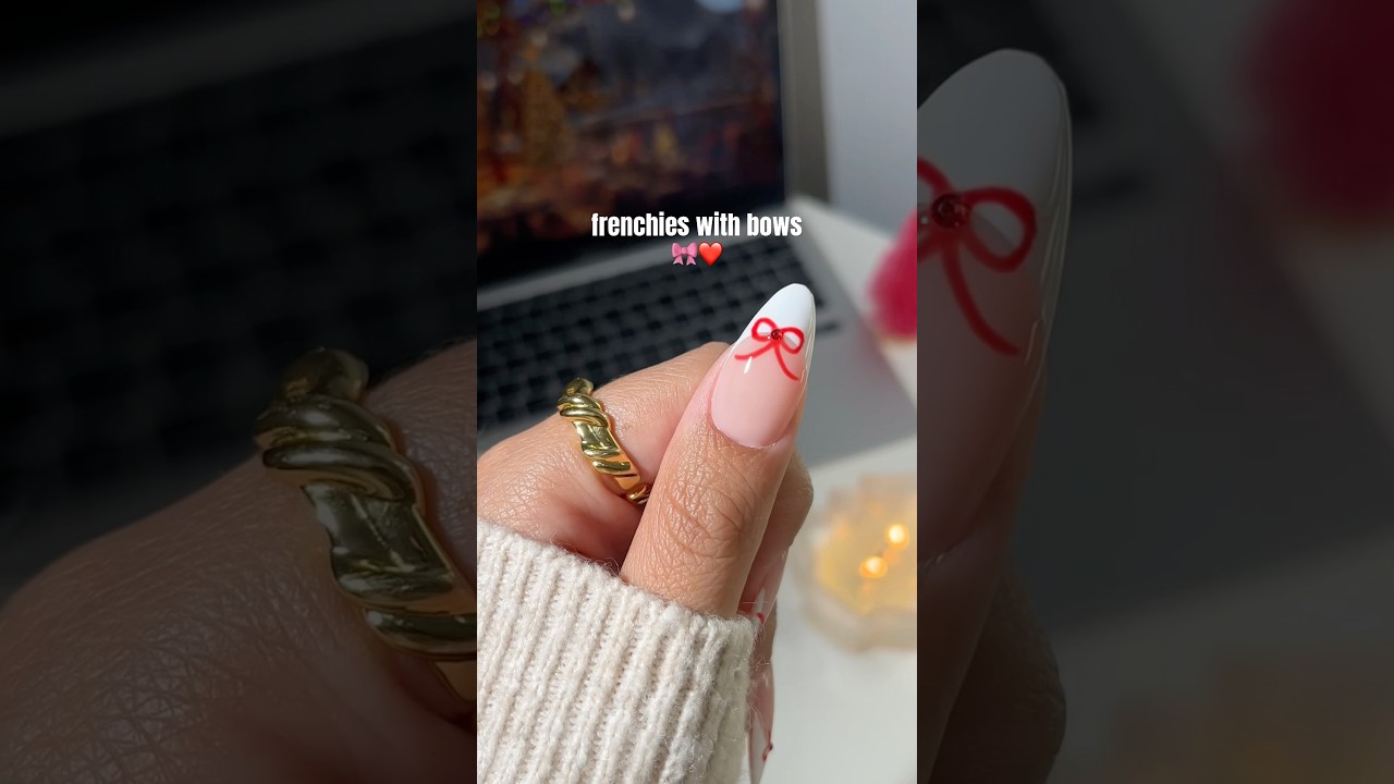 French Tip Nails with Bows🎀❤️ 