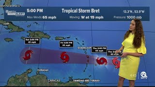 Tropical Storm Bret's winds increase to 65 mph