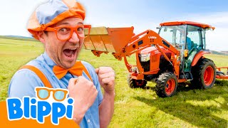 blippi learns drive tractor more vehicles